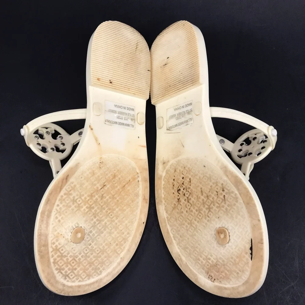 Tory Burch Women's Size 7 Mini Miller Flat Thong Jelly Sandals Cream Off White